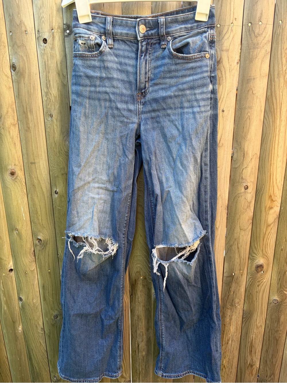 American Eagle Outfitters Blue Straight-Leg Distressed Jeans